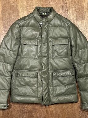Etro Lambskin Leather Down Puffer Silk Lined Military Jacket Mens S/M